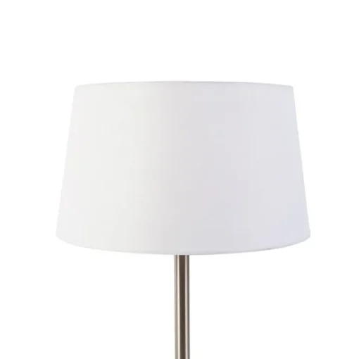 QAZQA Moderne tafellamp staal met witte kap 32 cm - Simplo