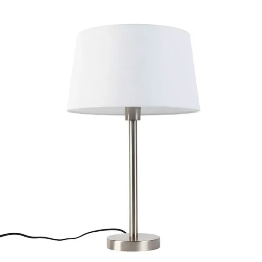 QAZQA Moderne tafellamp staal met witte kap 32 cm - Simplo