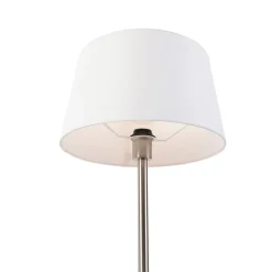 QAZQA Moderne tafellamp staal met witte kap 32 cm - Simplo