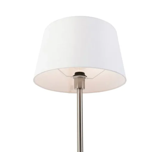 QAZQA Moderne tafellamp staal met witte kap 32 cm - Simplo