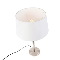 QAZQA Moderne tafellamp staal met witte kap 32 cm - Simplo