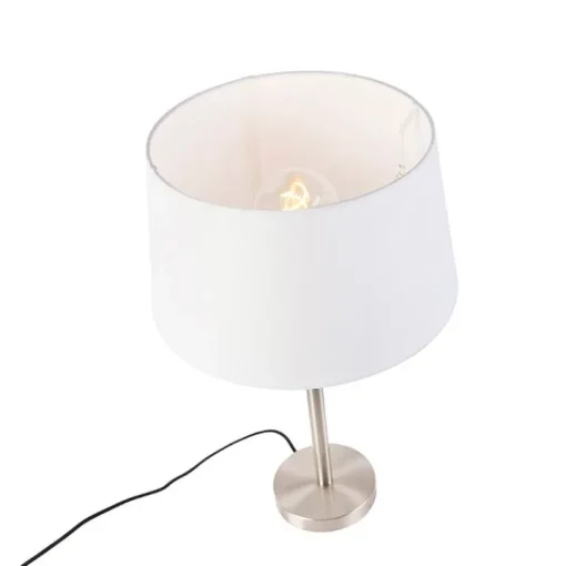 QAZQA Moderne tafellamp staal met witte kap 32 cm - Simplo