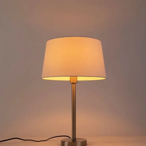 QAZQA Moderne tafellamp staal met witte kap 32 cm - Simplo
