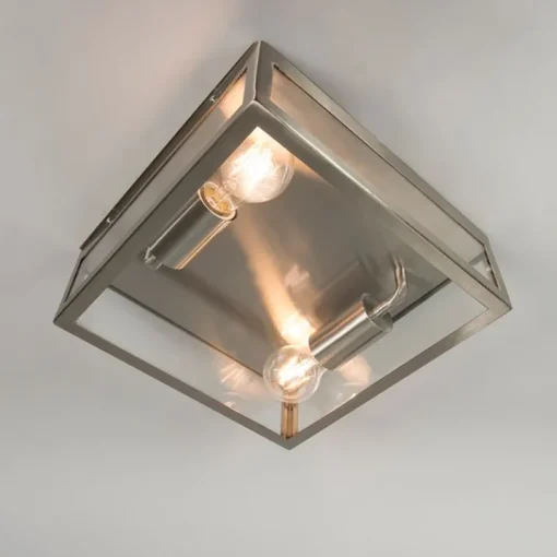 QAZQA Moderne vierkante buiten plafondlamp staal 2-lichts - Rotterdam
