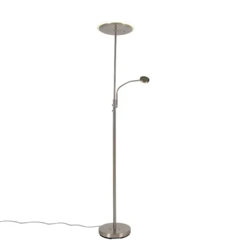 QAZQA Moderne vloerlamp staal incl. LED dimbaar met leesarm - Strela