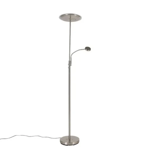 QAZQA Moderne vloerlamp staal incl. LED dimbaar met leesarm - Strela