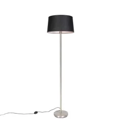 QAZQA Moderne vloerlamp staal met zwarte kap 45 cm - Simplo