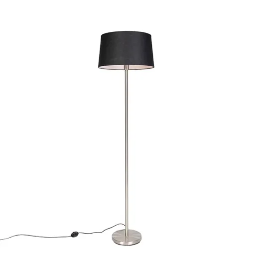 QAZQA Moderne vloerlamp staal met zwarte kap 45 cm - Simplo