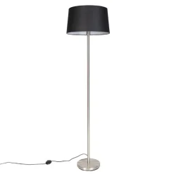 QAZQA Moderne vloerlamp staal met zwarte kap 45 cm - Simplo