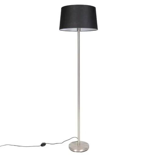 QAZQA Moderne vloerlamp staal met zwarte kap 45 cm - Simplo