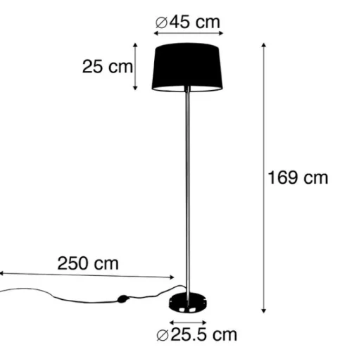 QAZQA Moderne vloerlamp staal met zwarte kap 45 cm - Simplo