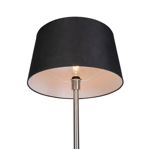 QAZQA Moderne vloerlamp staal met zwarte kap 45 cm - Simplo