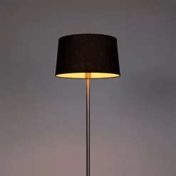 QAZQA Moderne vloerlamp staal met zwarte kap 45 cm - Simplo