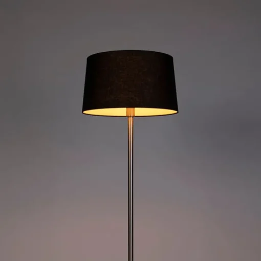 QAZQA Moderne vloerlamp staal met zwarte kap 45 cm - Simplo
