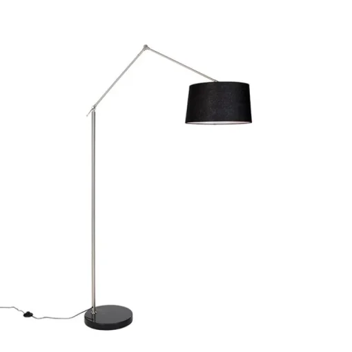 QAZQA Moderne vloerlamp staal met kap zwart linnen 45 cm - Editor