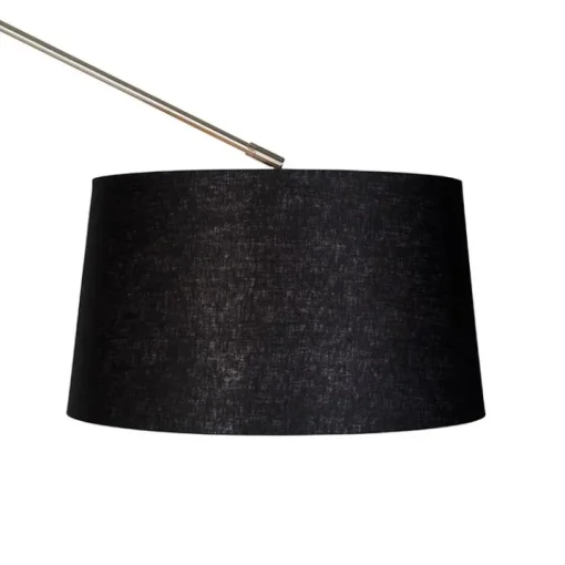 QAZQA Moderne vloerlamp staal met kap zwart linnen 45 cm - Editor