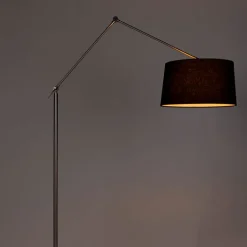 QAZQA Moderne vloerlamp staal met kap zwart linnen 45 cm - Editor