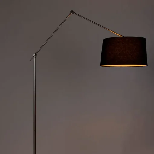 QAZQA Moderne vloerlamp staal met kap zwart linnen 45 cm - Editor