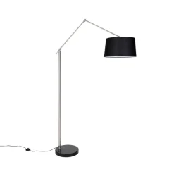 QAZQA Moderne vloerlamp staal met kap zwart linnen 45 cm - Editor