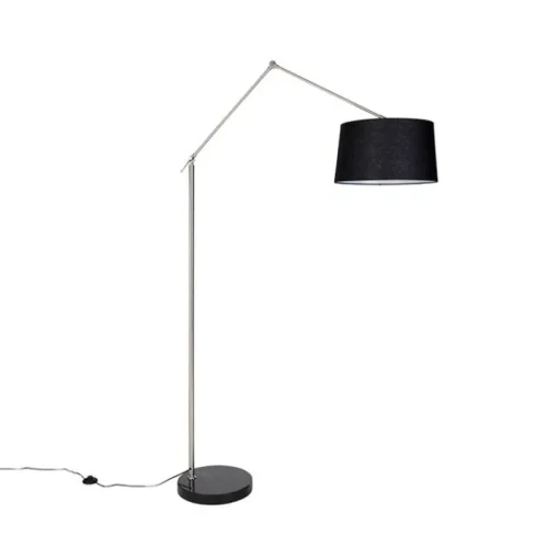 QAZQA Moderne vloerlamp staal met kap zwart linnen 45 cm - Editor