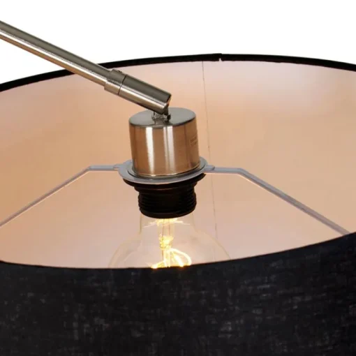 QAZQA Moderne vloerlamp staal met kap zwart linnen 45 cm - Editor