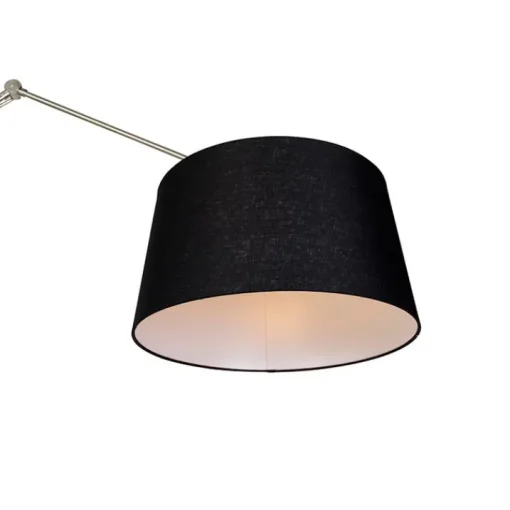 QAZQA Moderne vloerlamp staal met kap zwart linnen 45 cm - Editor