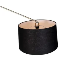 QAZQA Moderne vloerlamp staal met kap zwart linnen 45 cm - Editor