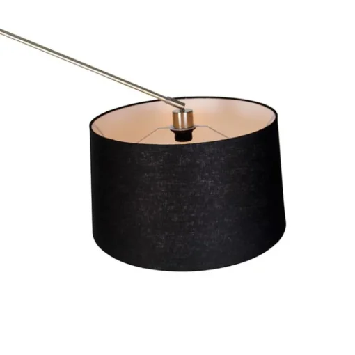 QAZQA Moderne vloerlamp staal met kap zwart linnen 45 cm - Editor