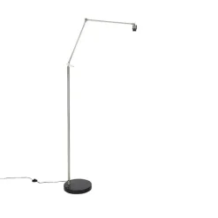 QAZQA Moderne vloerlamp staal met kap zwart linnen 45 cm - Editor