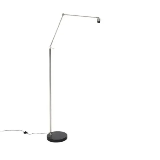 QAZQA Moderne vloerlamp staal met kap zwart linnen 45 cm - Editor