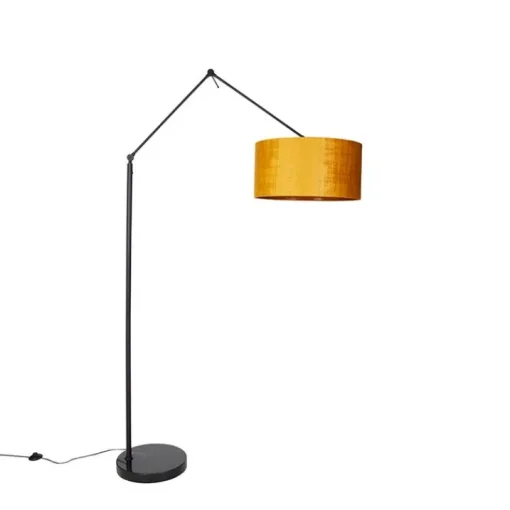QAZQA Moderne vloerlamp zwart met kap goud 50 cm - Editor