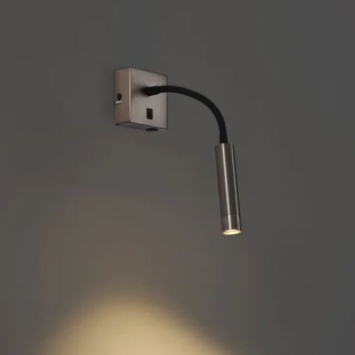 QAZQA Moderne wandlamp gunmetal met USB-C - Gosna