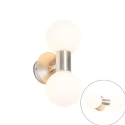 QAZQA Moderne wandlamp staal IP44 2-lichts - Cederic