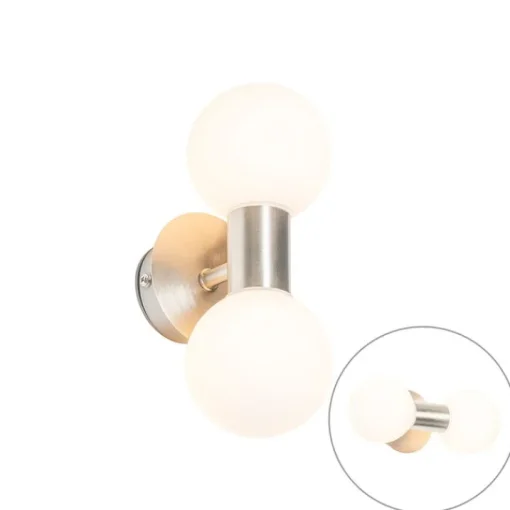 QAZQA Moderne wandlamp staal IP44 2-lichts - Cederic