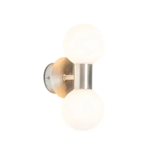 QAZQA Moderne wandlamp staal IP44 2-lichts - Cederic