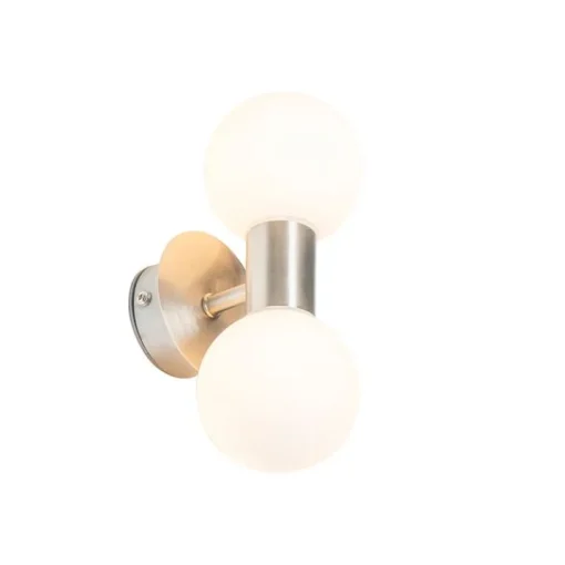 QAZQA Moderne wandlamp staal IP44 2-lichts - Cederic