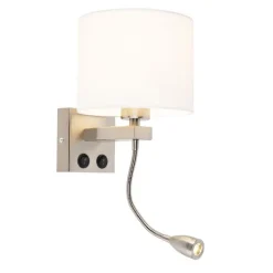 QAZQA Moderne wandlamp staal met witte kap - Brescia