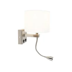 QAZQA Moderne wandlamp staal met witte kap - Brescia