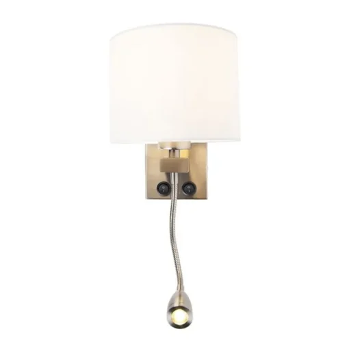 QAZQA Moderne wandlamp staal met witte kap - Brescia