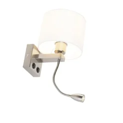 QAZQA Moderne wandlamp staal met witte kap - Brescia