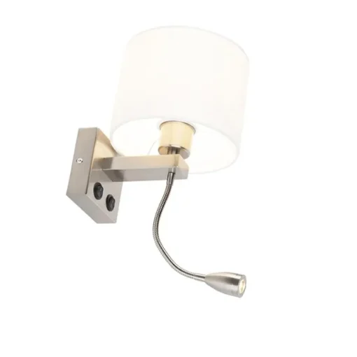 QAZQA Moderne wandlamp staal met witte kap - Brescia