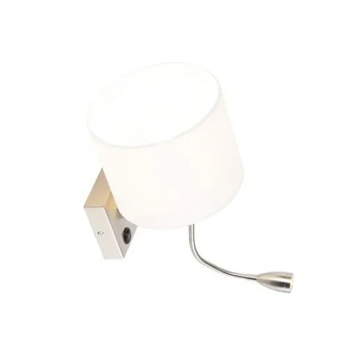 QAZQA Moderne wandlamp staal met witte kap - Brescia