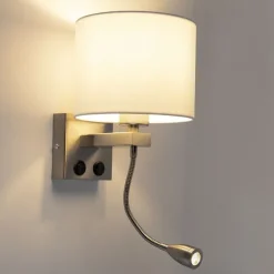 QAZQA Moderne wandlamp staal met witte kap - Brescia