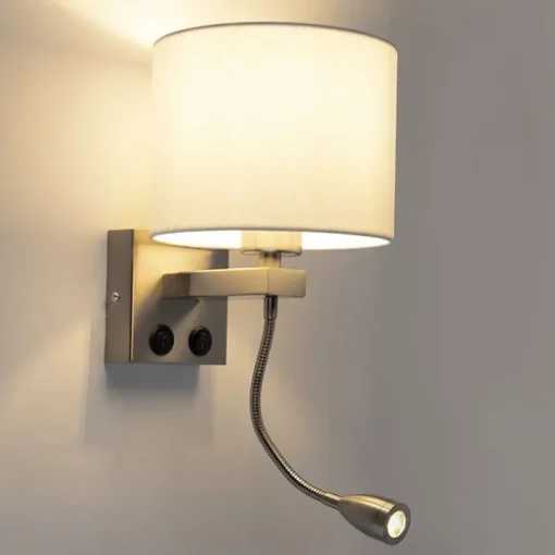 QAZQA Moderne wandlamp staal met witte kap - Brescia
