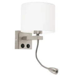 QAZQA Moderne wandlamp staal met witte kap - Brescia