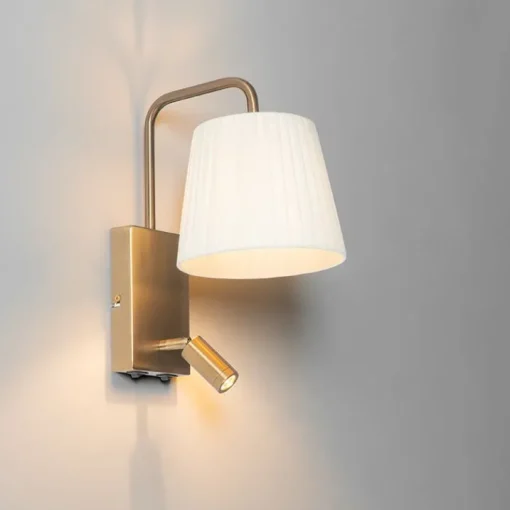 QAZQA Moderne wandlamp wit en brons met leeslamp - Renier