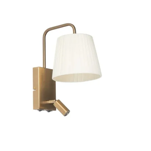 QAZQA Moderne wandlamp wit en brons met leeslamp - Renier