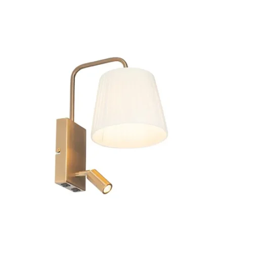 QAZQA Moderne wandlamp wit en brons met leeslamp - Renier