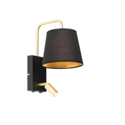 QAZQA Moderne wandlamp zwart en goud met leeslamp - Renier