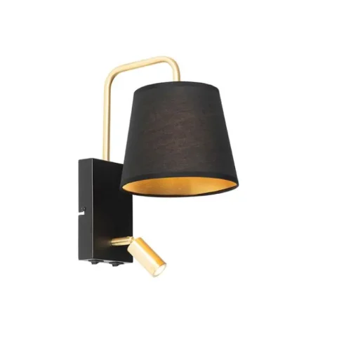QAZQA Moderne wandlamp zwart en goud met leeslamp - Renier